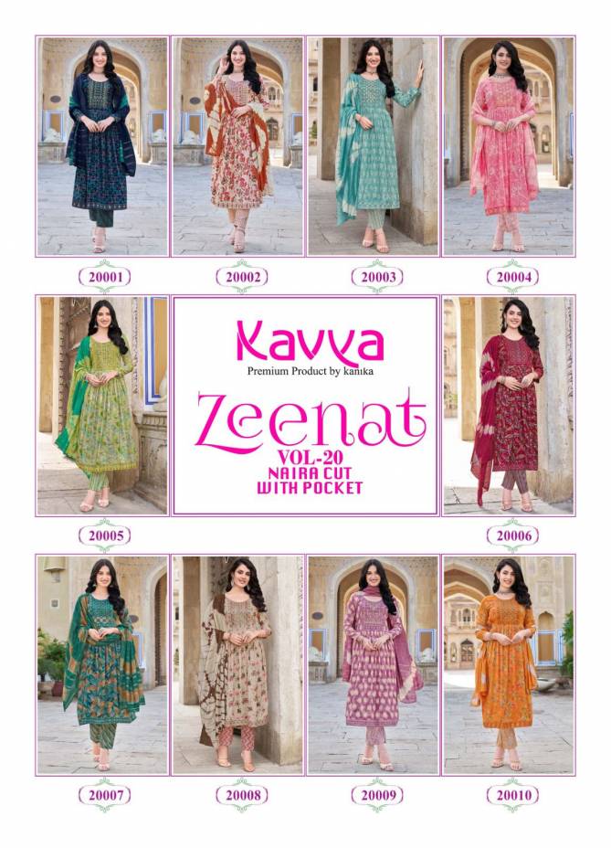 Zeenat Vol 20 By Kavya Foil Printed Naira Cut Kurti With Bottom Dupatta Wholesale Market In Surat
